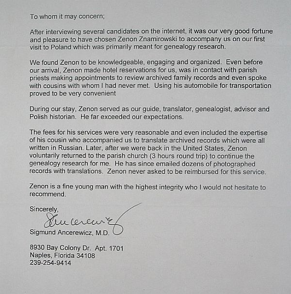 Sigmund's Testimonial