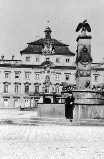 Tad preparing to migrate to Australia. Standing at the front of Ludwigburg Castle. The migration centre was located inside the castle.